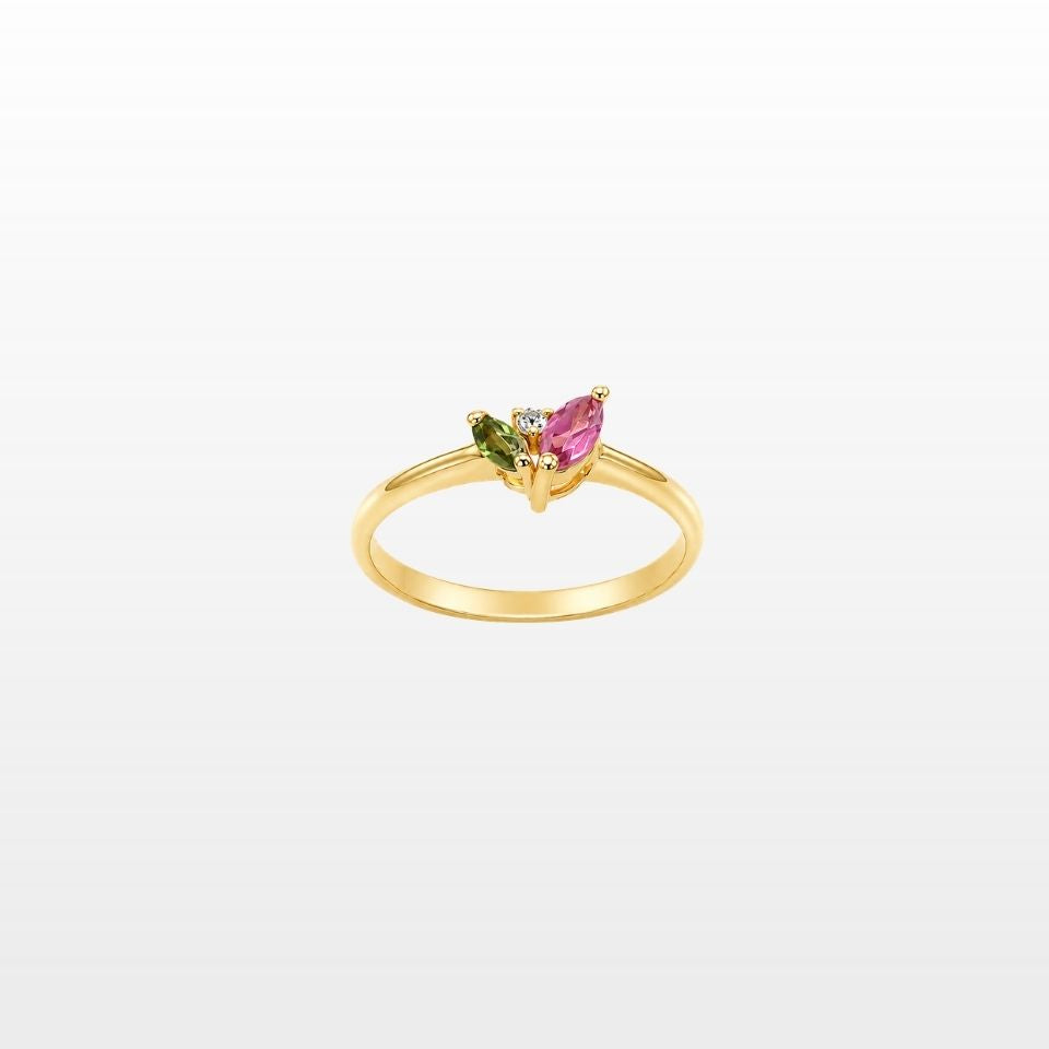Bague Lotus Pétales Tourmaline et Zircon Naturel
