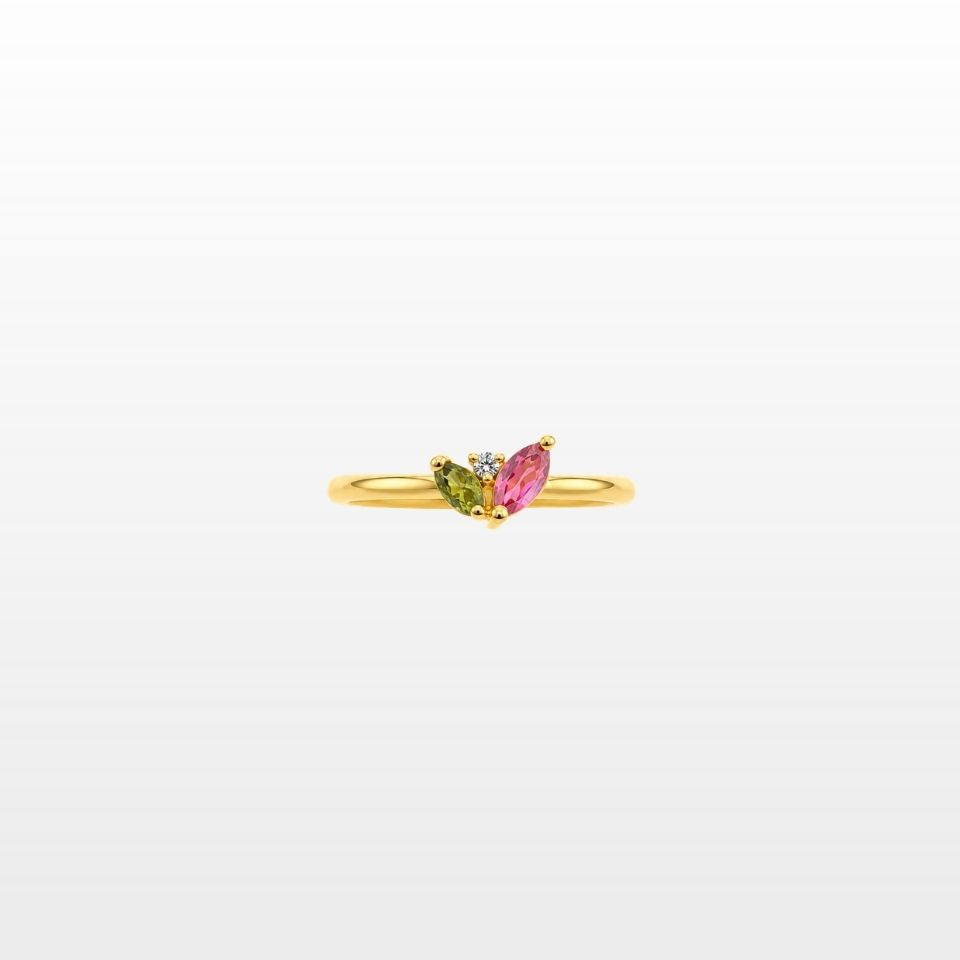 Bague Lotus Pétales Tourmaline et Zircon Naturel