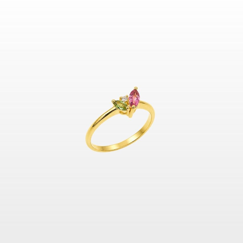Bague Lotus Pétales Tourmaline et Zircon Naturel