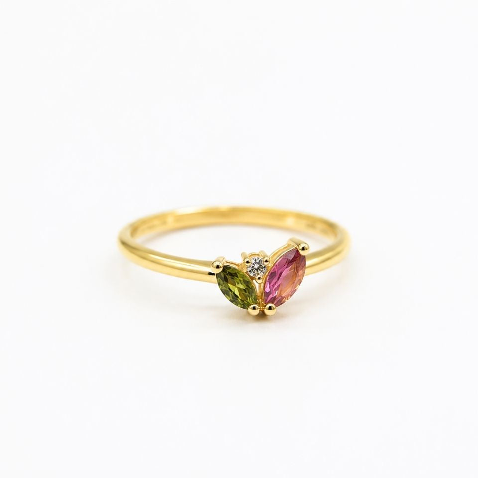Bague Lotus Pétales Tourmaline et Zircon Naturel