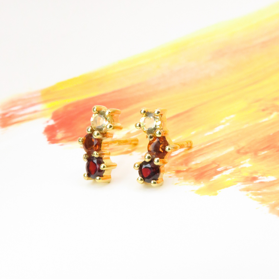 Boucles d'oreilles Oraune Trio Citrine et Grenat