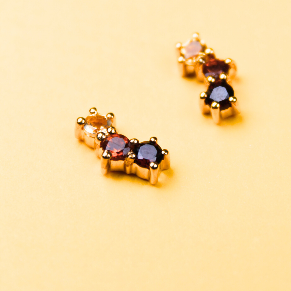 Boucles d'oreilles Oraune Trio Citrine et Grenat